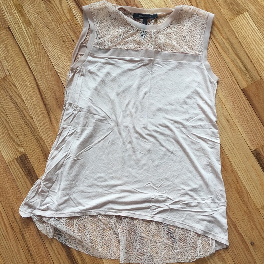 BCBG blush pink Lace back top in XXS